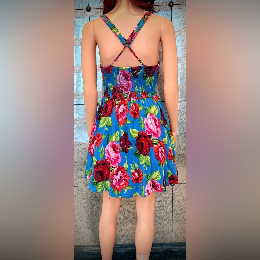 Abercrombie & Fitch Vibrant Blue Strapless Dress with Pink Floral - Picture 6 of 13